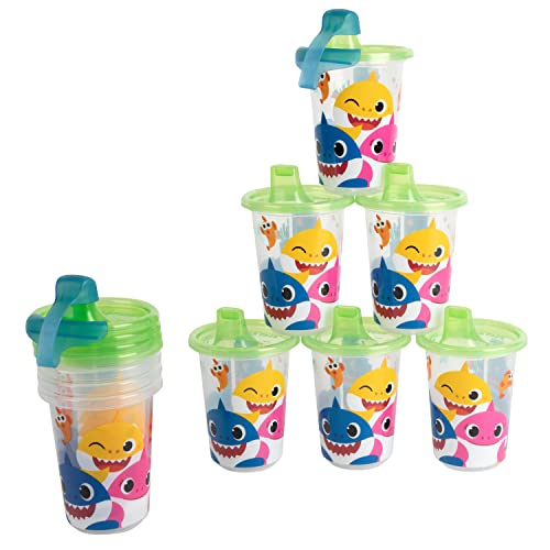 Image of The First Years Take & Toss Pinkfong Baby Shark Sippy Cups - Reusable Toddlers Cups with Lids - Kids Party Pack with 2 Travel Caps - 10 Oz - 10 Count