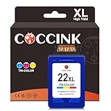 COCCINK 22XL Color Ink Cartridges for Hp 22 Ink Cartridge for Officejet 4315 J3680 Deskjet F4180 F2210 D1560 D1530 D1420 D1520 3915 3930 PSC 1212 Printer for HP Ink HP22 HP22XL 22 XL (1 Tri-Color)