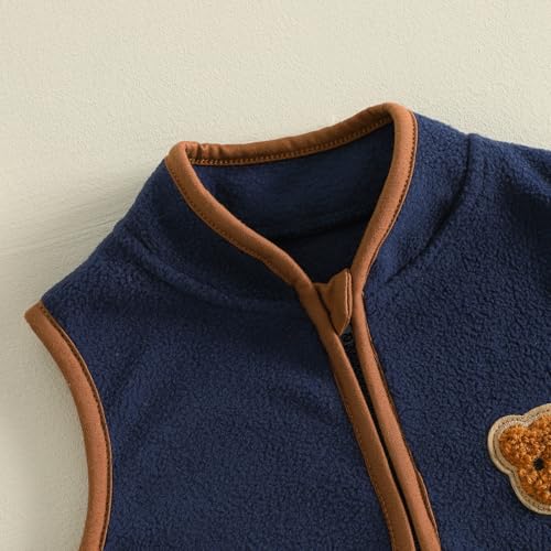 Image of Toddler Baby Boy Fleece Outerwear Vests Sleeveless Zipper Jacket Solid Color Vest Coat Spring Fall Winter Clothes