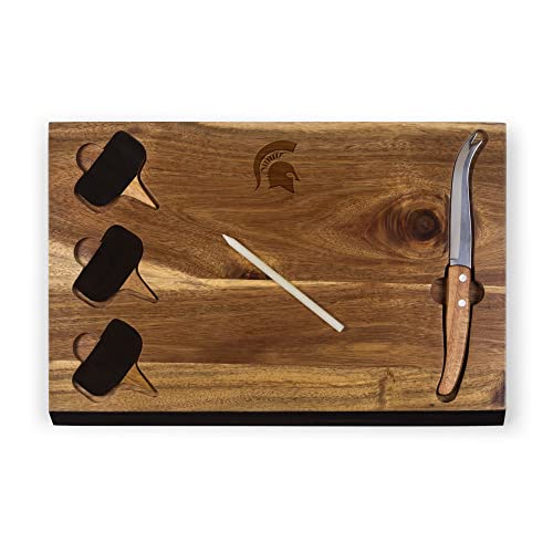 PICNIC TIME NCAA Michigan State Spartans Delio Cheese Board and Knife Set - Charcuterie Board Set - Acacia Wood Cutting Board with Cheese Knife and Markers