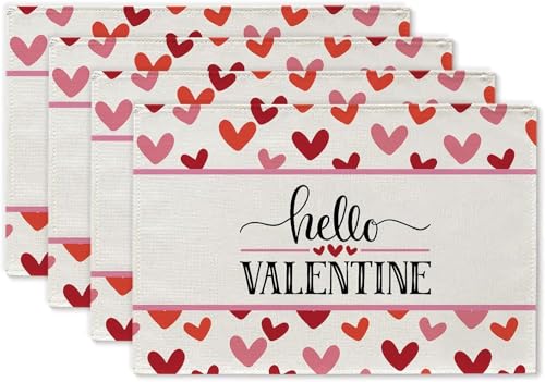 GPGHE Valentinstag-Platzsets, Platzdeckchen 4er-Set, Liebesherz, Hello Valentines, saisonale Dekorationen, Jahrestag, Hochzeit, Party, Küche, Esstisch, Heimdekoration, 30,5 x 45,7 cm