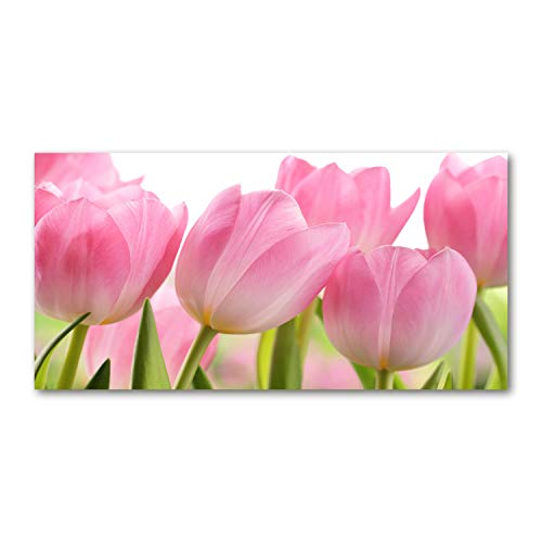 Dosseret en verre Tulup 100x50cm fond de hotte avec tulipes roses pour cuisine