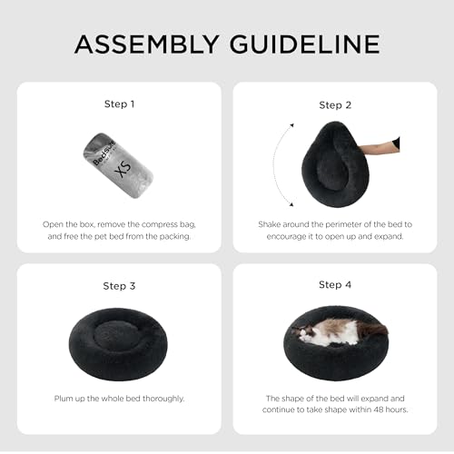 BEDSURE Hundebett waschbar Flauschiges Katzenbett - Ø 50 cm Donut Kissen, Katzenschlafplatz für Katzen Kleine Mittelgroße Hunde, Plüsch Katzenkissen Rund Kuschelbett Katzen Bettchen, Dunkelgrau