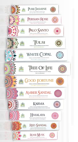 Image of Sticks Collection(12 Combo Fragrance Variety Pack) | Tulsi, Copal, Tree of Life, Palo Santo, Good Fortune, Rose, Karma, Jasmine, Amber Sandal, Himalaya, Sandalwood, Rose Musk