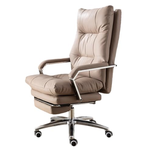 Silla de Oficina ejecutiva con reposapiés, ergonómica, Grande y Alta, para el hogar, con Respaldo Alto y Ajustable, para computadora, Color marrón Claro