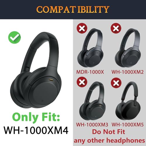 Image of SOULWIT Replacement Earpads for Sony WH-1000XM4 (WH1000XM4) Headphones, Ear Pads Cushions with Noise Isolation Foam, Added Thickness, Without Affecting Sensor - Black
