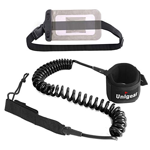 Unigear Premium Sup Leash 10' Coiled Stand Up Paddle Board Surfboard Leash Stay On Board With Waterproof Phone Case/Wallet (Black) #TOP19