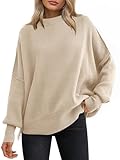 ANRABESS Women Oversized Sweaters Batwing Long Sleeve 2025 Fall Outfits Crewneck Casual Knit Side Slit Fashion Pullover Top Apricot Small