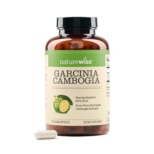Naturewise Garcinia Cambogia - 60% HCA Concentration Extract, Natural Support for Weight Goals and Energy Levels - Vegan, Non-GMO, Gluten Free - 180 Capsules[2-6 Month Supply]