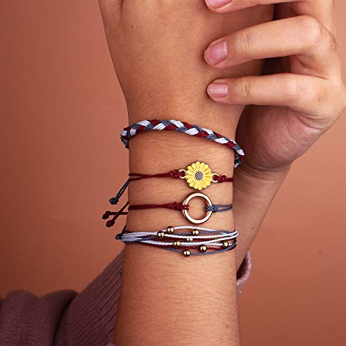 Image of Stackable Sunflower String Bracelets Cute Boho Braided Summer Beach Jewelry