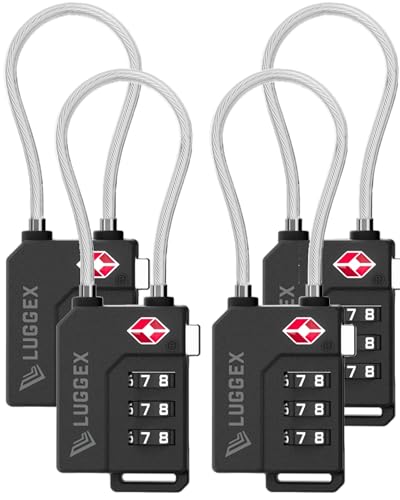 Image of LUGGEX 4 Pack TSA Locks for Luggage, Luggage Locks TSA Approved | Suitcase Locks in Gift Box, Ultra-Light 33g Combination Cable Locks, Easy-Read Dials for Suitcase Backpack Gym, Silver