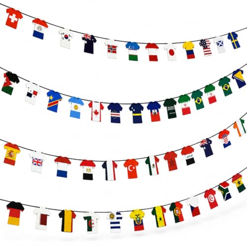 Image of Wanna Party 2026 World Cup Soccer Jersey Flags Paper Bunting Banner - 48 Country International Country 4 Pack String Flags for Sports Parties, Fan Decorations, Outdoor Celebrations, Olympic Event