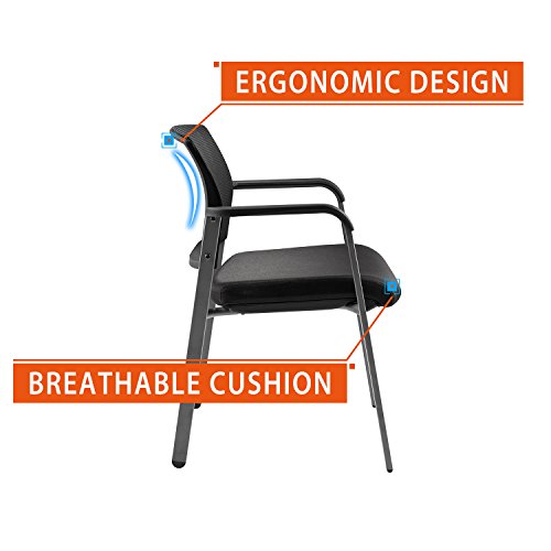 Clatina Mesh Back Stacking Arm Chairs With Upholstered Fabric Seat And Ergonomic Lumber Support For Office School Church Guest Reception Black #TOP2
