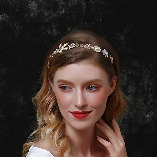 Aimimier Baroque Bridal Crystal Headband Vintage Embellished Pearl Gemstone Crown Delicate Maple Leaf Hair Hoop for Women