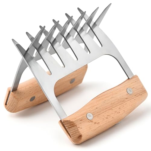 2-teilige BBQ Bär Krallen, Edelstahl BBQ Fleischkrallen für Pulled Pork, Grill Zubehör BBQ Krallen mit ergonomischem Holzgriff, ideal für Schweinefleisch, Rindfleisch,...