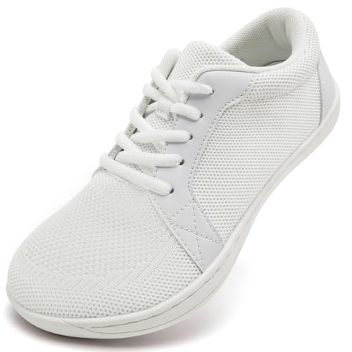 Walking Shoes Women Barefoot Shoes Wide Toe Box Minimalist Shoes Casual Zero Drop Sole Outdoor Trail Running Fashion Sneaker White Size 7.5