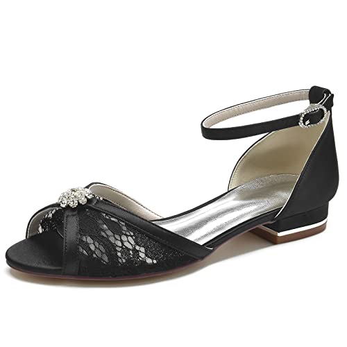Chaussures de mariage pour mariée : sandales plates à bout ouvert avec bride cheville 2.5cm