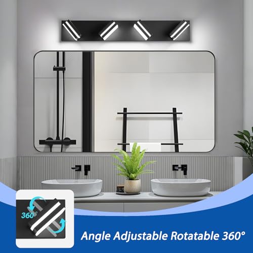 Image of IZORRO LED Modern Bathroom Lights Fixtures(4-Light,Dimmable,360Rotate),Matte Black Acrylic Wall Lighting,Vanity Lights for Bathroom Over Mirror - 6000k 24In (No Assembly Required)