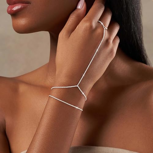 Image of Hand Chain Bracelet for Women Trendy, Dainty Silver Beaded Finger Ring Bracelet Non Tarnish Minimalist Adjustable Simple Cute Silver Bracelets Waterproof Fashion Jewelry