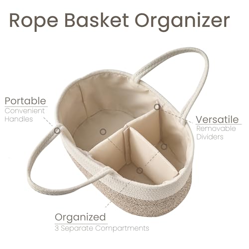 Image of Diaper Caddy Organizer, Empty Gift Basket for Newborn Essentials, Baby Storage Basket, Stylish Gift Bag for Baby Shower, Boys and Girls - Large, White&Beige Brown