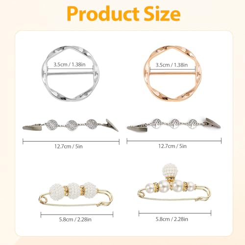 Image of 8 Pcs Fashion Accessories -Vintage Sweater Clips Scarf Ring Clip -Shirt /Dress /Ties /Sweater /Shawl Clips Pearl Brooch Pins -Brooches for Women Circle Clip Decoration (C)