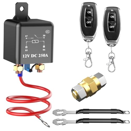 Side Post Remote Battery Disconnect Switch 12V 250A - Wireless Master Cut-Off Kill Switch with Key Fob, Upgraded Anti-Theft &amp; Prevents Battery Drain, Easy Installation for Car, Truck, RV, Marine, Boat