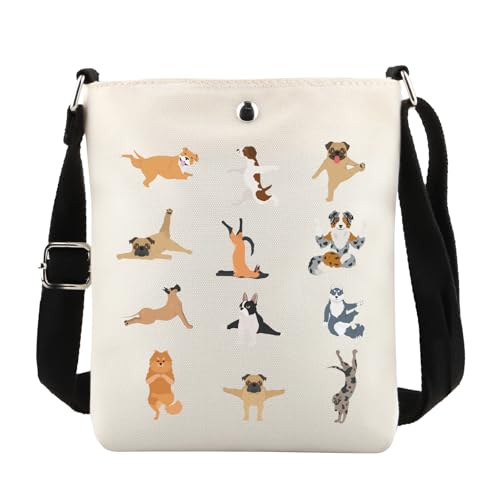 PWHAOO Puppy Lovers Yoga Gift Dogs In Yoga Poses Crossbody Bag Who Loves Yoga Travel Bag Yoga Dog Mom Merch