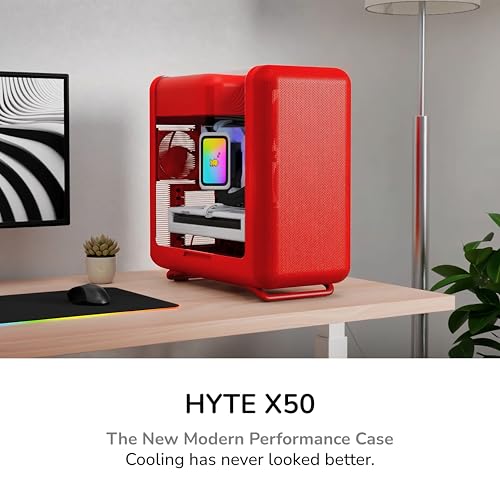 Image of Hyte X50 - Modern Performance ATX Mid-Tower Gaming PC Case - Optimized High Airflow Chassis - Micro Mesh Panel - Tempered Acoustic Glass - Wild Cherry (Red)