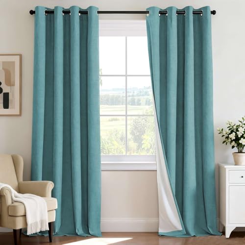 Image of H.VERSAILTEX 100% Blackout Curtains for Bedroom 108 Inches Long Grommet Linen Face Full Light Blocking Curtain Drapes for Living Room Thermal Insulated Linen Look Curtains 2 Panels Set, Teal Blue