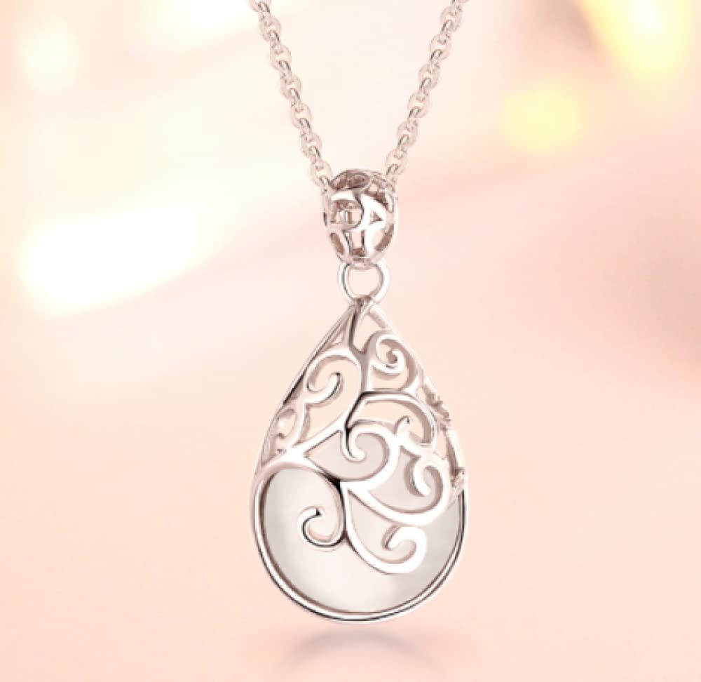 ZH1YFD Silber Halskette für Frauen, Drop Halskette für Frauen S925 Sterling Silber Openwork Vintage Tränenkristallkristall Halskette zierlich Trendige Halskette Halskette Böhmen Böhmen Schmuck für