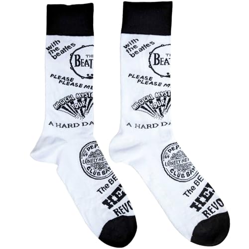 Image of The Beatles Socks Albums Monochrome Official Mens White (UK Size 7-11) One Size