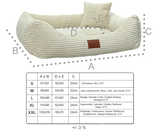 Leo4dog Hundebett Cord Waschbar Bezug Für kleine mittelgroße und große Hunde Hundekissen Hundesofa Hundekorb (Braun, M 80x60)