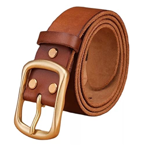 Cinturón de piel de grano completo avec hebilla de latón macizo para hombre, accesorio de vestir (couleur : A, tamaño : 120 cm)