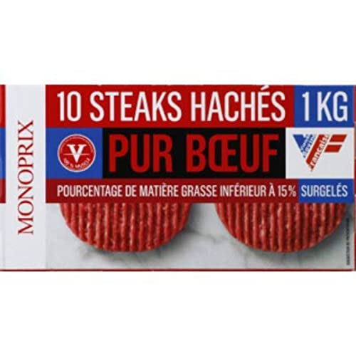 Monoprix Steaks hachés pur boeuf 15% mg, surgelés - La barquette de 10, 1kg
