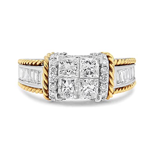 Haus of Brilliance 14K White and Yellow Gold 1 1/2 Cttw Invisible Set Princess-Cut Diamond Quad Style Engagement Ring (H-I Color, SI2-I1 Clarity) - Ring Size 7