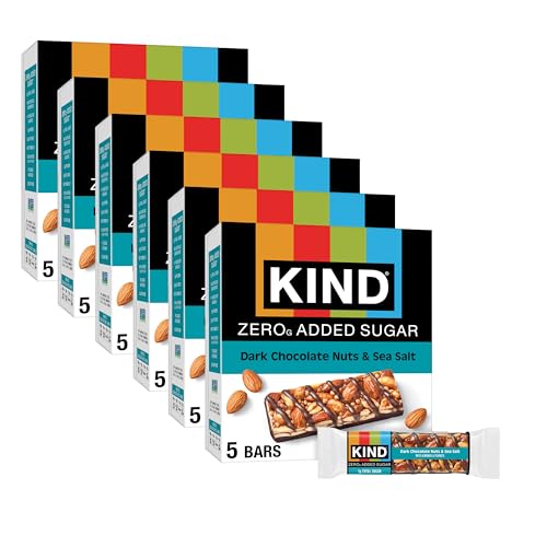 Image of Kind Zero Added Sugar Healthy Snacks Bars, Dark Chocolate Nuts & Sea Salt, Gluten Free, High Fiber, Keto Snacks, 5g Protein, 30 Count | A pre-workout boost with 0g added sugar, 5g protein and 4g net carbs. These crunchy, keto-friendly nut bars are gluten free.