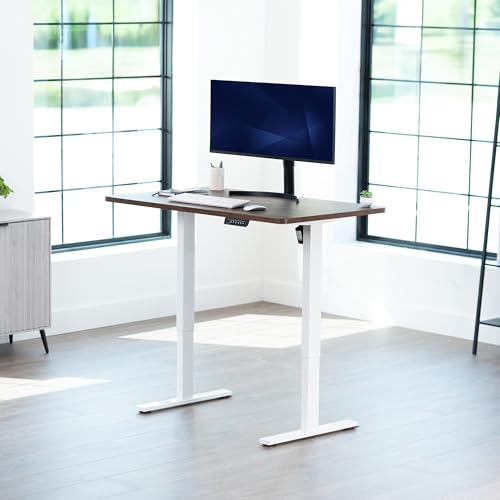 Image of VIVO Electric 48 x 30 in Rustic Standing Desk, Memory Height Adjustment, 1B Series, Holds 220 lbs, One-Piece Vintage Brown Top, White Frame, DESK-KIT-1W5N