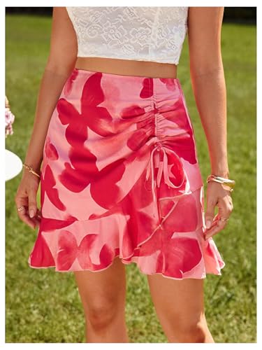 MakeMeChic Women's Butterfly Skirt Ruched Drawstring Wrap Ruffle Hem Summer Mini Skirts4