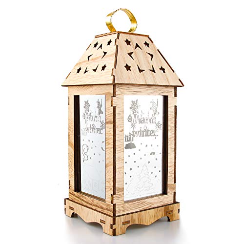 Farolillos Navideños, Iluminación Navideña, Farolillos de Navidad Vintage, Luz de Noche LED Cristal + Madera, Decoración Navideña Interior y Exterior, Carga Pilas: 3 x AAA (No Incluidas), 21,5cm (D)