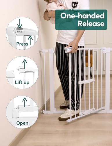 BABELIO 29.5-48" Extra Wide Baby Gate with Cat Door,Auto Close Dog Gate for Stairs & Doorways,Metal Cat Gate,Pressure/Hardware Mounted Pet Gate,Easy Walk Thru,White - Image 6
