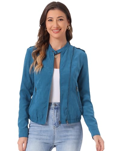 Veste de moto femme Allegra K coupe-vent légère col montant contre la fraîcheur