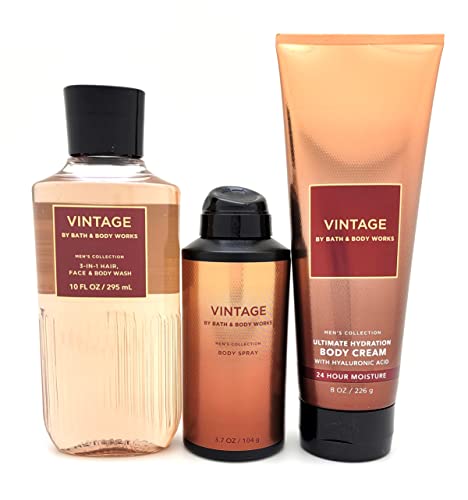 Vintage – For Men - 3 pc Bundle - 3-in-1 Hair, Face & Body Wash, Deodorizing Body Spray and Ultimate Hydration Body Cream – 2022