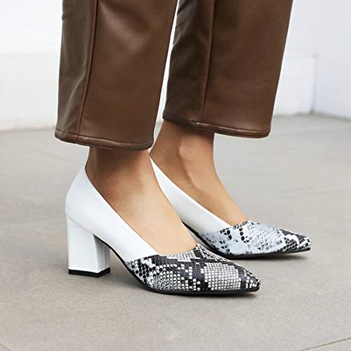 VOKLIN Women's Fashion Chunky High Block Heel Dress Pumps Pointed Toe Slip On Comfy Formal Work Office Shoes3