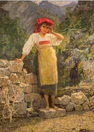 Affiche impression d'art tableau la bergère heureuse Pantaleon Szyndler décoration murale 60x90