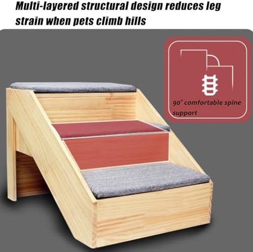 Solid Wood Pet Stairs - 3 Non-Slip Steps, Safe Climbing Ramp for Small Dogs & Cats, Ideal for Beds & Sofas, Supports Senior & Mobility-Impaired Pets