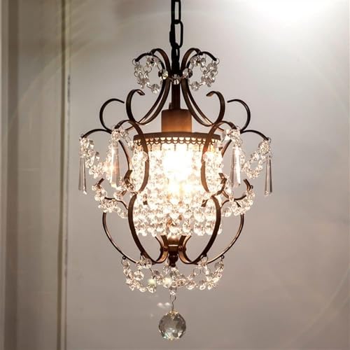 Image of Prop It Up Crystal Chandelier Light Fixture, Intricate Design with Dangling Crystals, Black Finish, Bulb Not Included