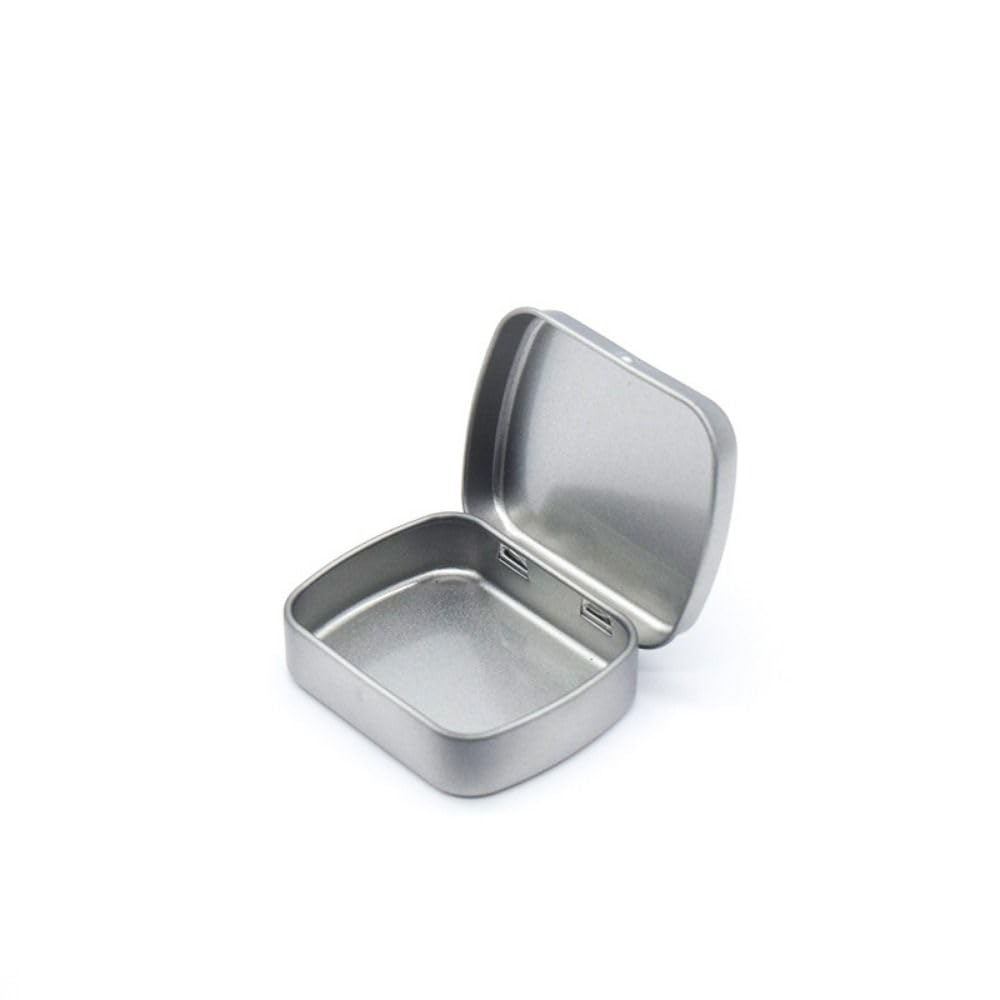 Metal Tin Box with Lids Empty Rectangular Metal Storage Organizer Tins Mini Portable Box Hinged Lids for Beads Pill Storage(Silver)