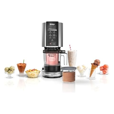 Ninja NC301 CREAMi Ice Cream Maker, for Gelato, Mix-ins, Milkshakes, Sorbet, Smoothie Bowls & More, 7 One-Touch Programs, with (2) Pint Containers & Lids, Compact Size, Perfect for Kids, Silver Cover