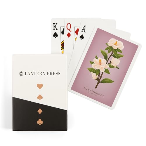 Lantern Press Mississippi, Vintage Flora, White Magnolia, 52 cartas de póker