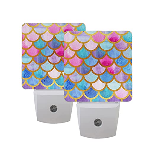 Led Night Light Mermaid Fish Scales, Auto Senor Dusk to Dawn Night Light Plug in for Kids Baby Girls Boys Adults Room